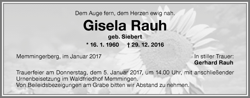 Traueranzeige von Gisela Rauh von Memminger Zeitung