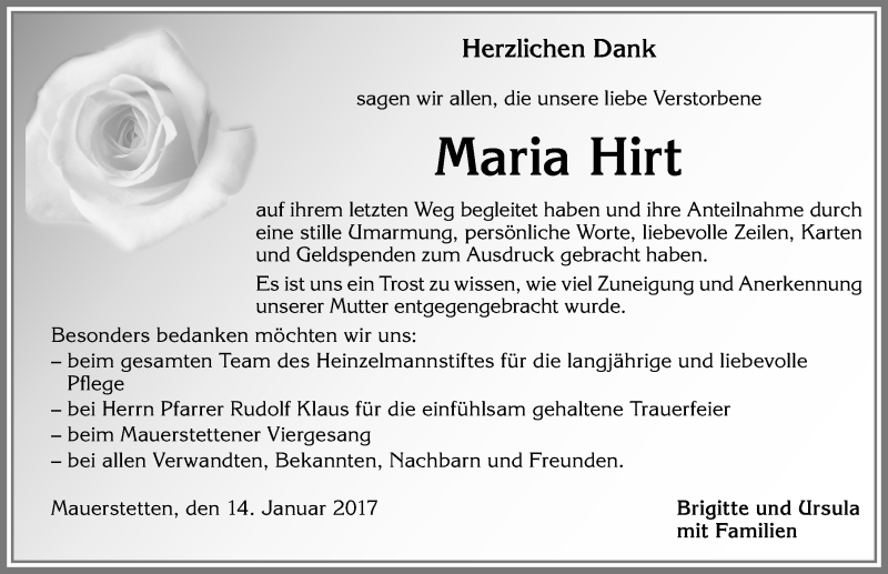 Traueranzeige von Maria Hirt von Allgäuer Zeitung, Kaufbeuren/Buchloe