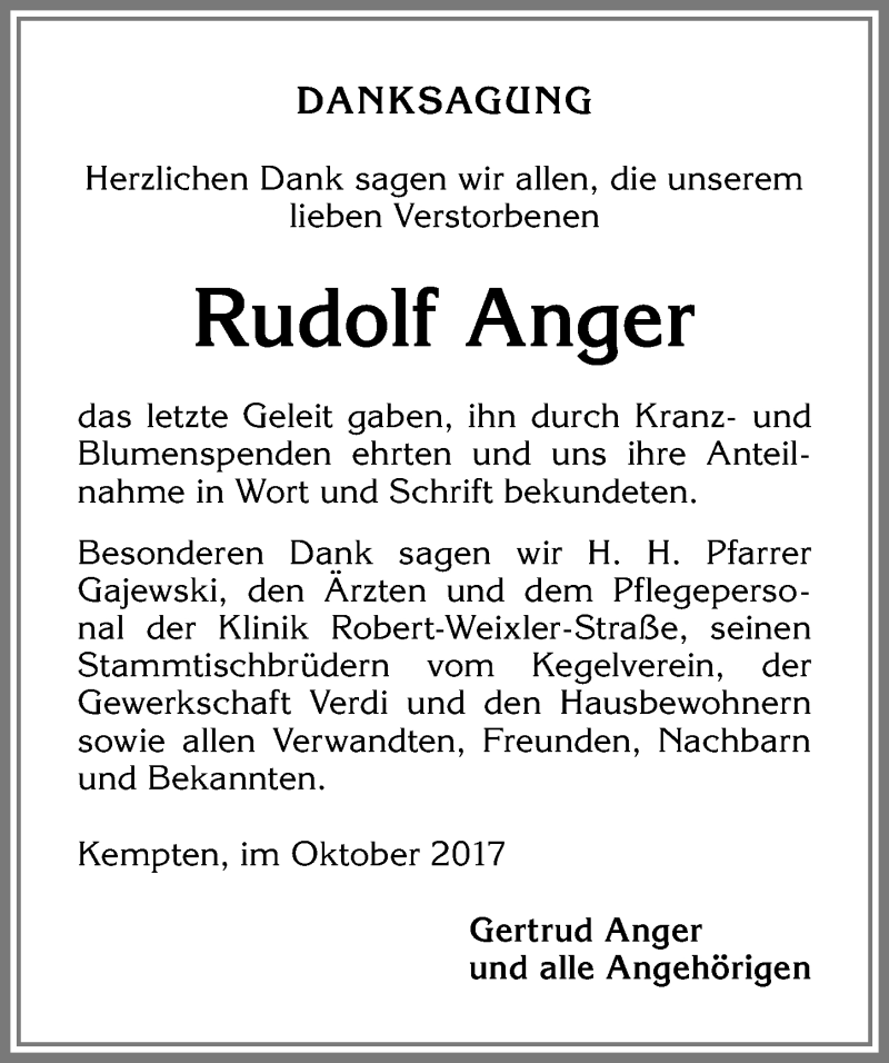 Traueranzeige von Adolf Anger von Allgäuer Zeitung,Kempten