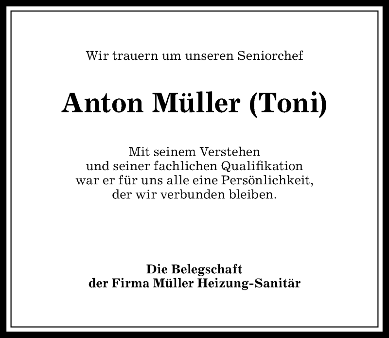 Traueranzeige von Anton Müller von Allgäuer Anzeigeblatt