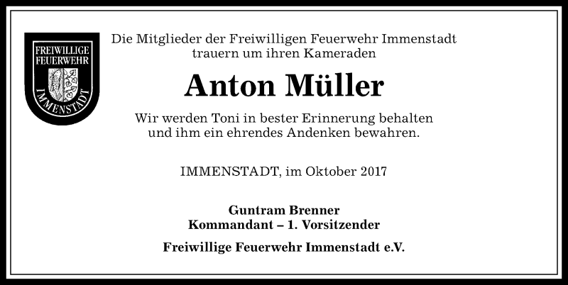 Traueranzeige von Anton Müller von Allgäuer Anzeigeblatt