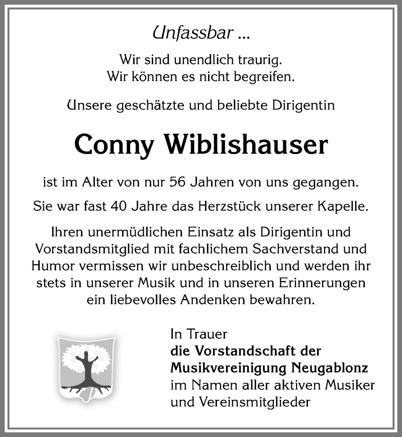 Traueranzeige von Conny Wiblishauser von Allgäuer Zeitung, Kaufbeuren/Buchloe