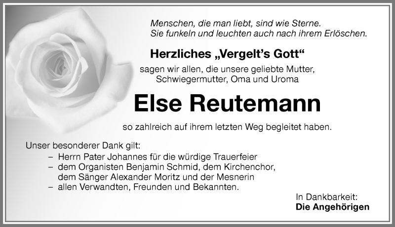 Traueranzeige von Else Reutemann von Memminger Zeitung