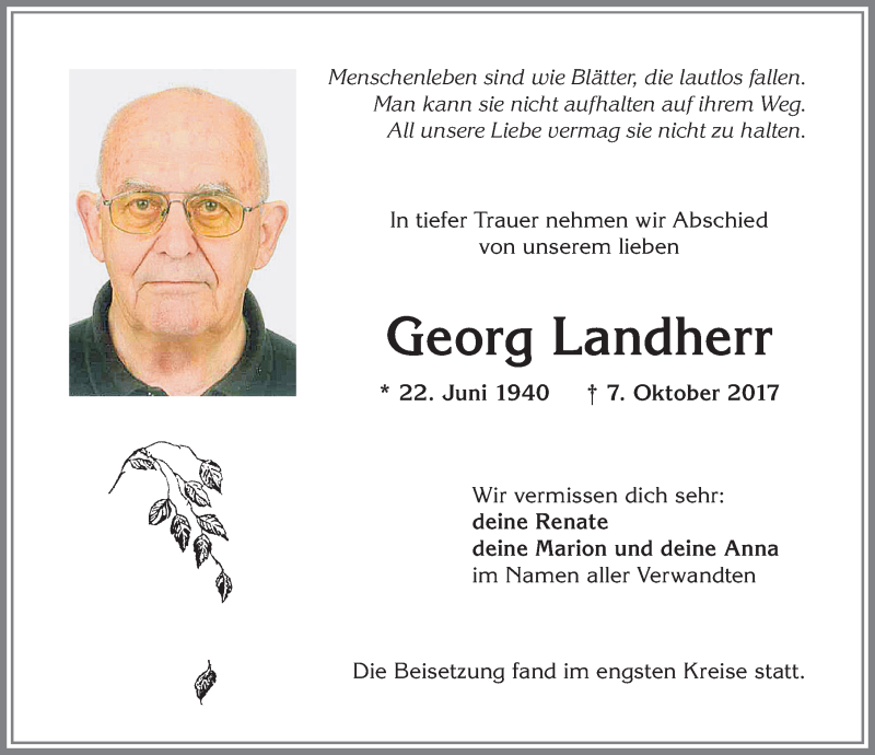 Traueranzeige von Georg Landherr von Allgäuer Zeitung,Kempten