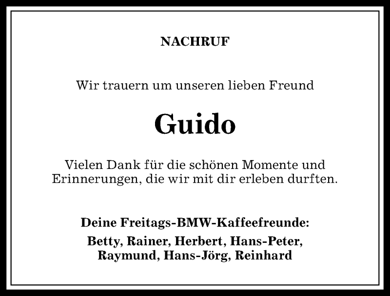 Traueranzeige von Guido  von Allgäuer Anzeigeblatt