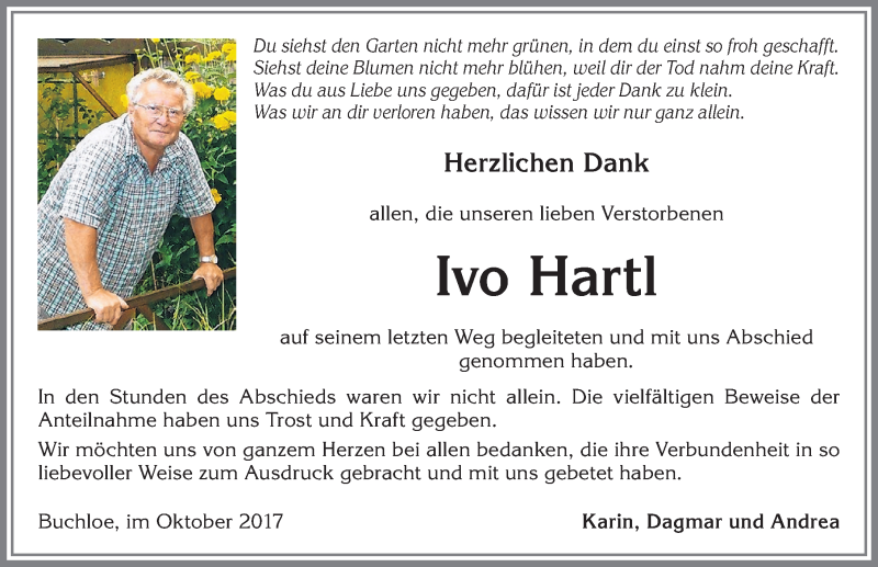 Traueranzeige von Ivo Hartl von Allgäuer Zeitung, Kaufbeuren/Buchloe