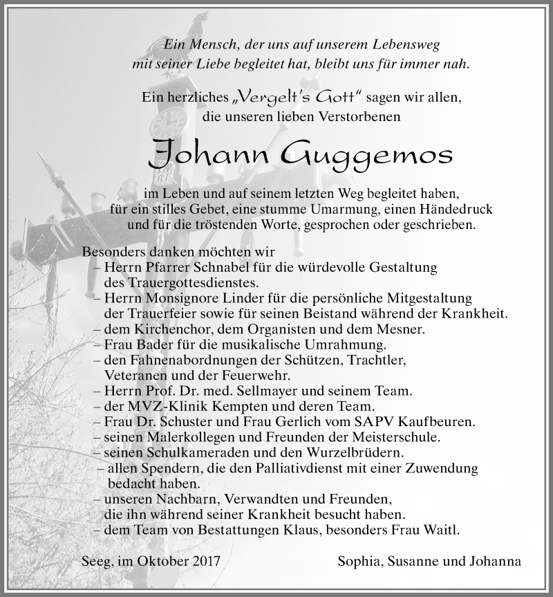 Traueranzeige von Johann Guggemos von Allgäuer Zeitung