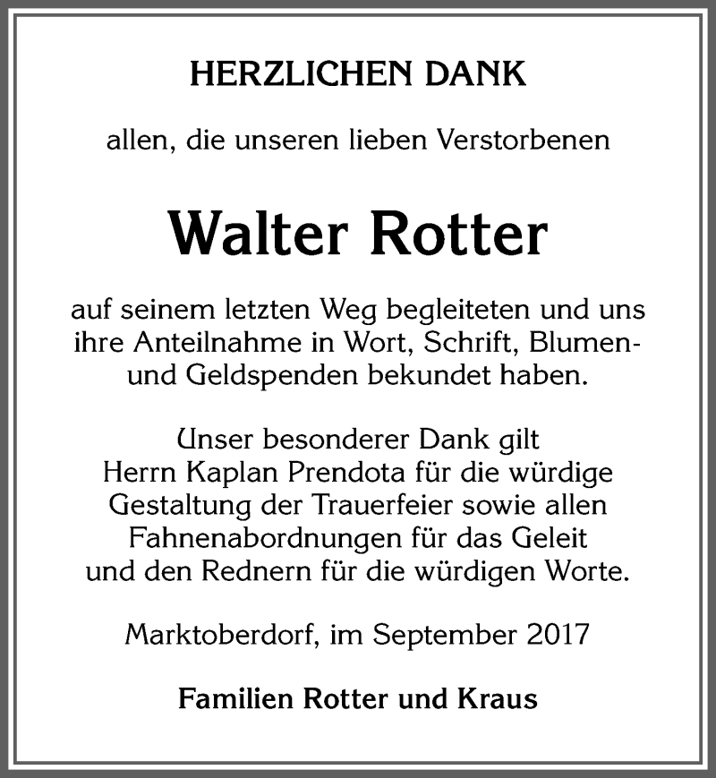 Traueranzeige von Walter Rotter von Allgäuer Zeitung, Marktoberdorf