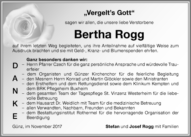 Traueranzeige von Bertha Rogg von Memminger Zeitung