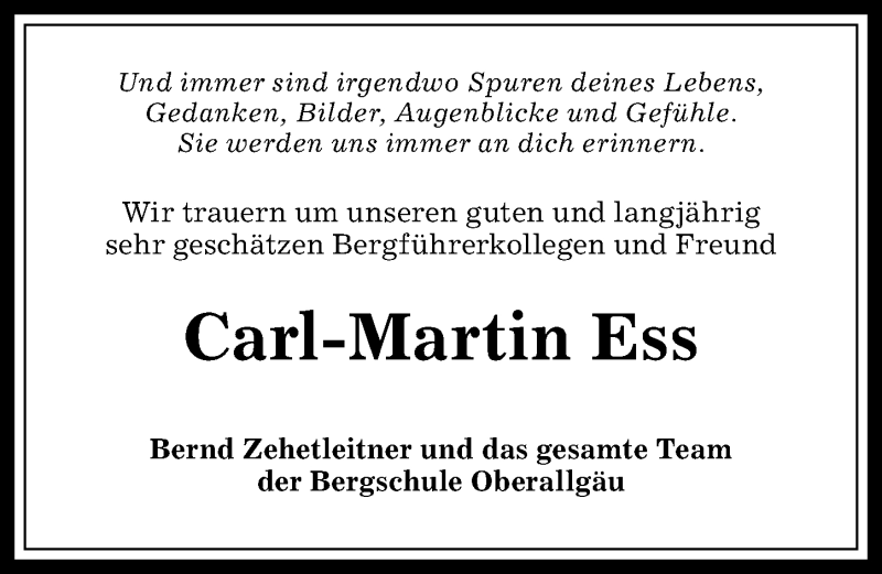 Traueranzeige von Carl-Martin Ess von Allgäuer Anzeigeblatt