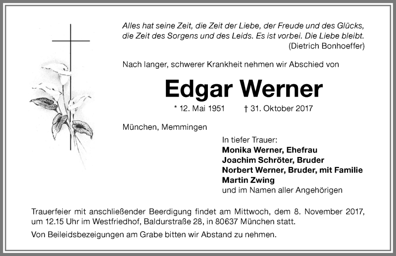 Traueranzeige von Edgar Werner von Memminger Zeitung