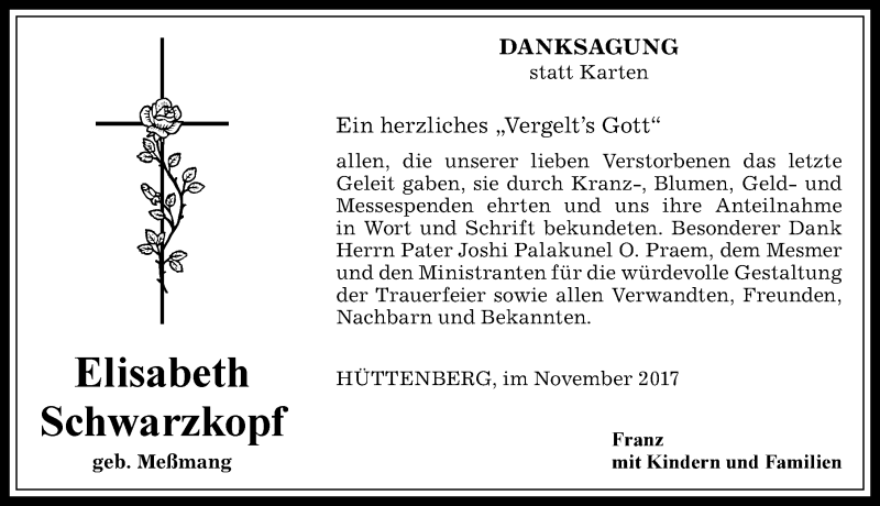 Traueranzeige von Elisabeth Schwarzkopf von Allgäuer Anzeigeblatt