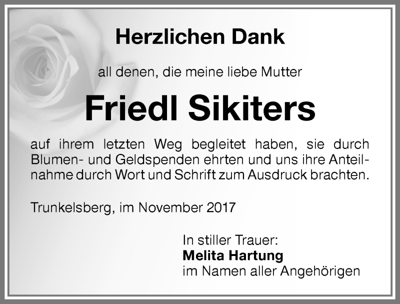 Traueranzeige von Friedl Sikiters von Memminger Zeitung