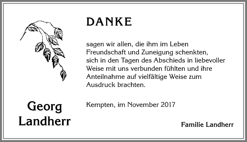 Traueranzeige von Georg Landherr von Allgäuer Zeitung,Kempten