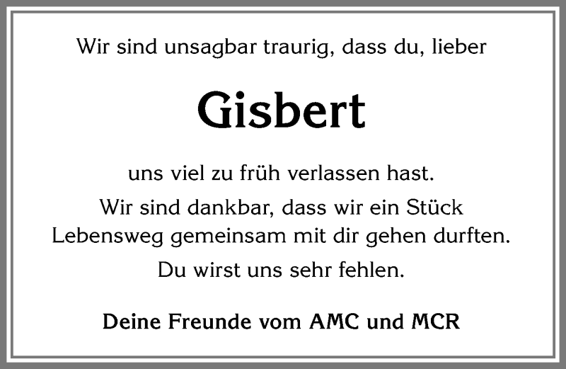 Traueranzeige von Gisbert  von Allgäuer Zeitung, Marktoberdorf