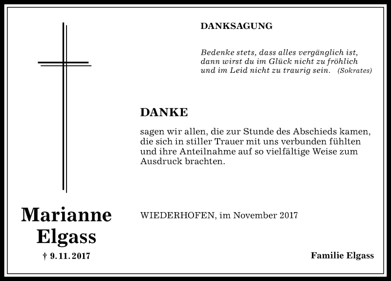 Traueranzeige von Marianne Elgass von Allgäuer Anzeigeblatt