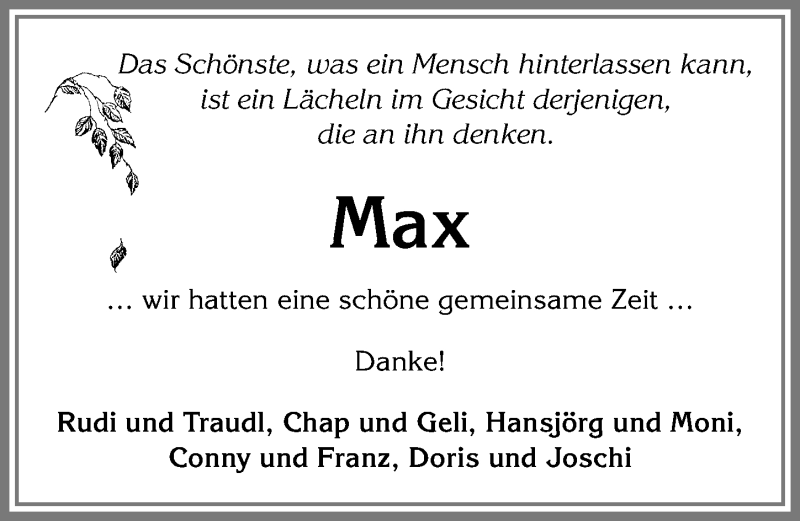 Traueranzeige von Max  von Allgäuer Zeitung, Marktoberdorf