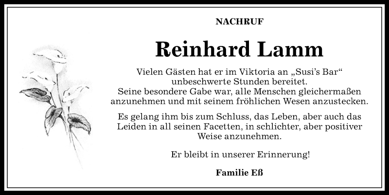 Traueranzeige von Reinhard Lamm von Allgäuer Anzeigeblatt