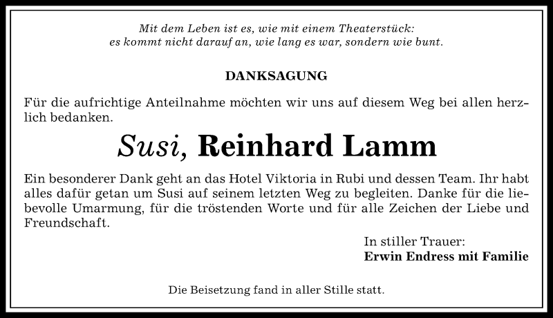 Traueranzeige von Reinhard Lamm von Allgäuer Anzeigeblatt