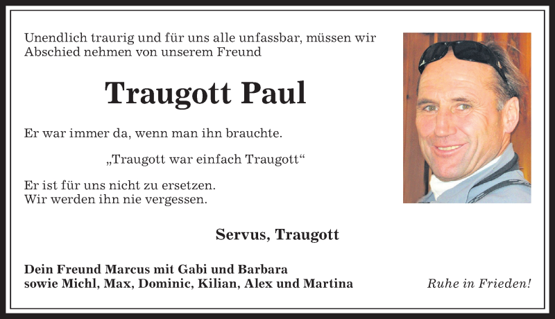 Traueranzeige von Traugott Paul von Allgäuer Anzeigeblatt