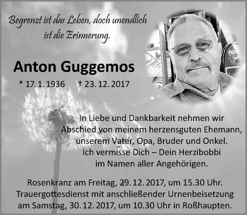 Traueranzeige von Anton Guggemos von Allgäuer Zeitung, Füssen