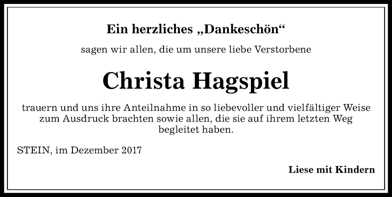 Traueranzeige von Christa Hagspiel von Allgäuer Anzeigeblatt