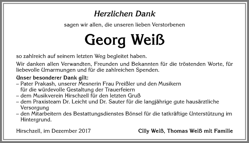 Traueranzeige von Georg Weiß von Allgäuer Zeitung, Kaufbeuren/Buchloe