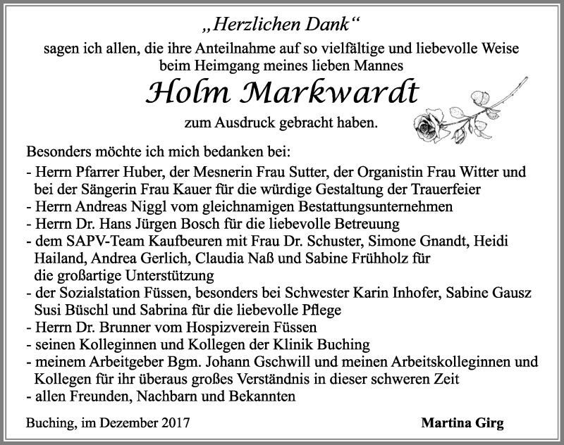 Traueranzeige von Holm Markwardt von Allgäuer Zeitung, Füssen
