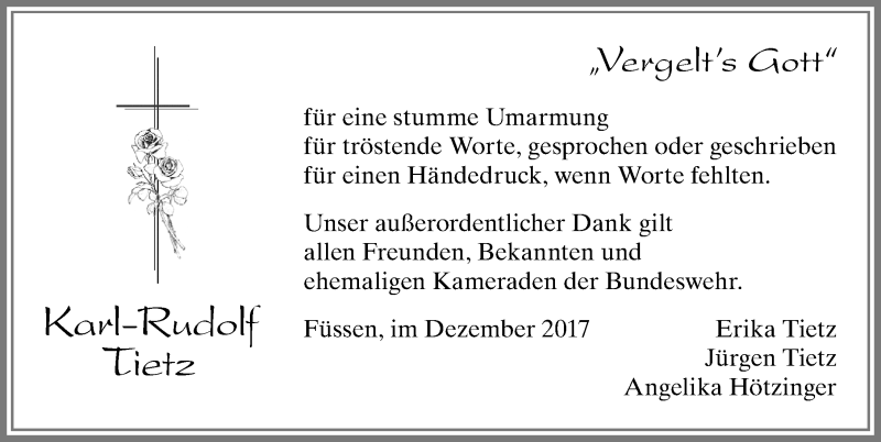 Traueranzeige von Karl-Rudolf Tietz von Allgäuer Zeitung, Füssen