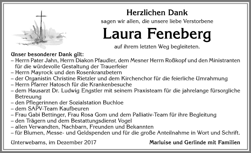 Traueranzeige von Laura Feneberg von Allgäuer Zeitung