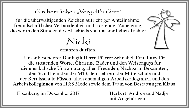 Traueranzeige von Niki  von Allgäuer Zeitung, Füssen