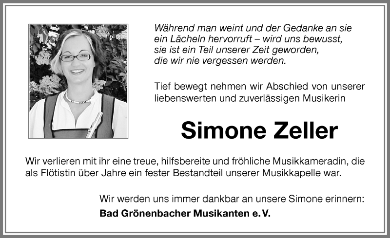 Traueranzeige von Simone Zeller von Memminger Zeitung