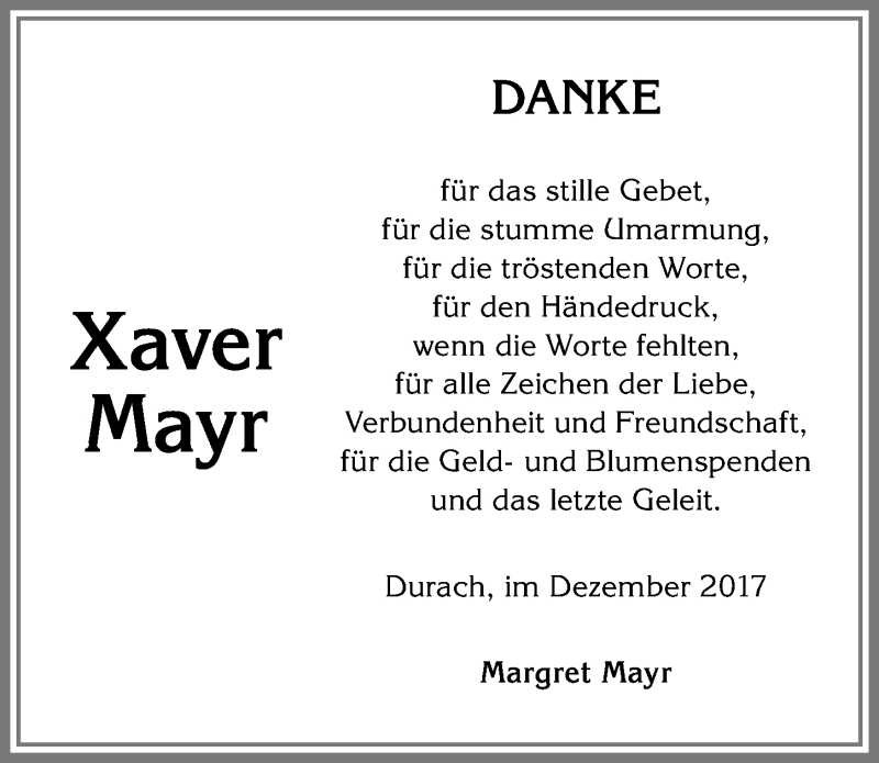 Traueranzeige von Xaver Mayr von Allgäuer Zeitung,Kempten