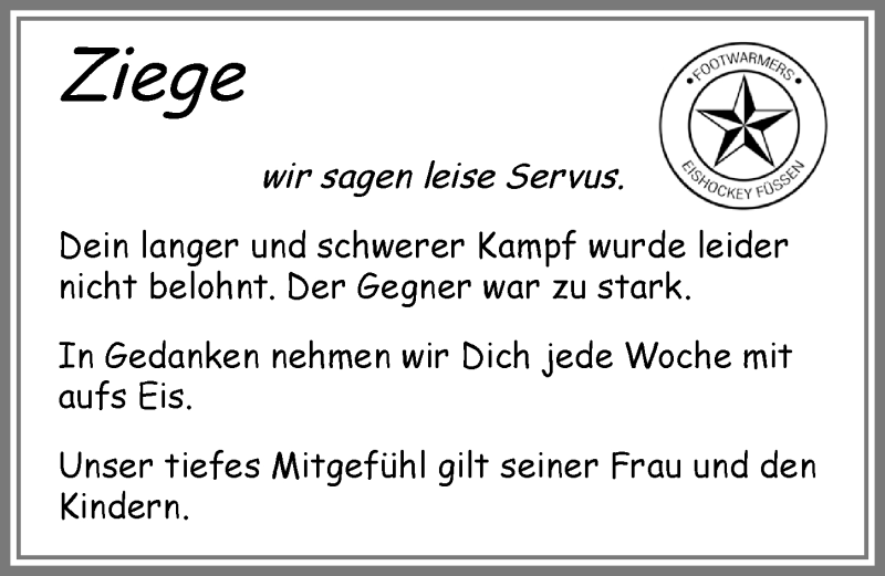 Traueranzeige von Ziege  von Allgäuer Zeitung, Füssen