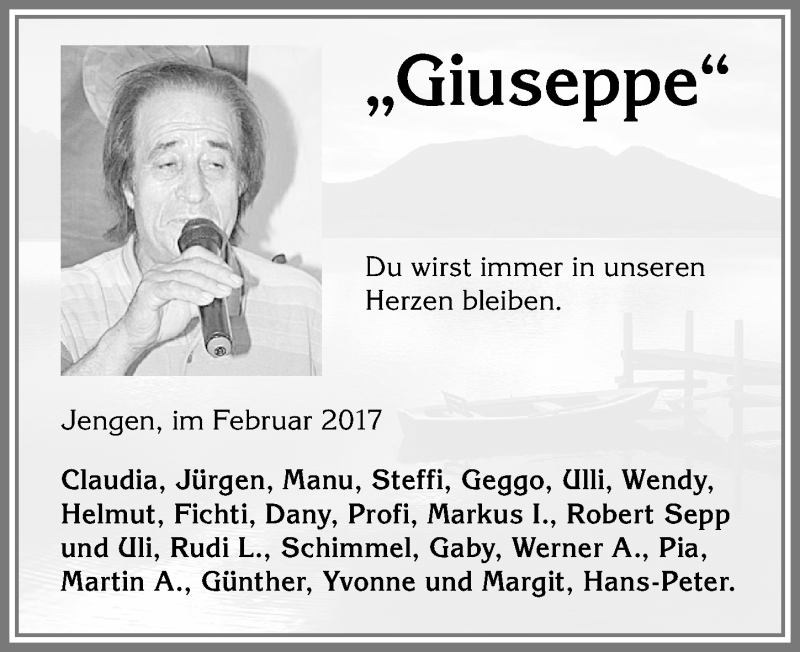 Traueranzeige von Giuseppe  von Allgäuer Zeitung, Kaufbeuren/Buchloe