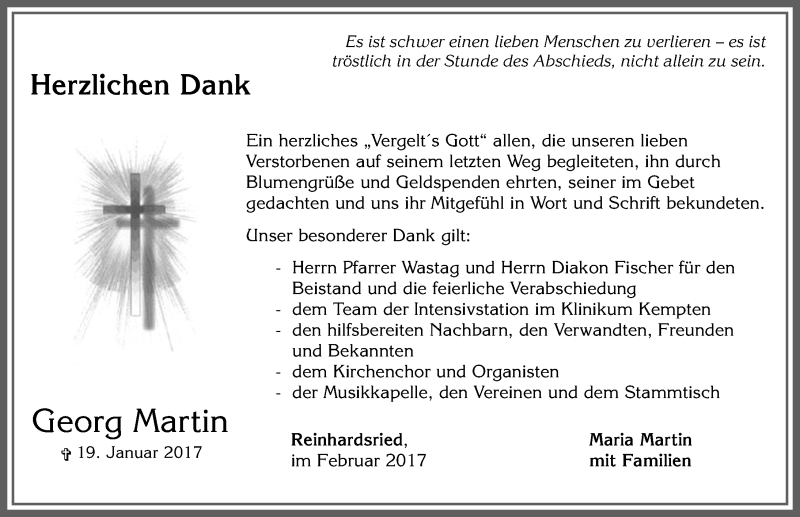 Traueranzeige von Georg Martin von Allgäuer Zeitung, Marktoberdorf