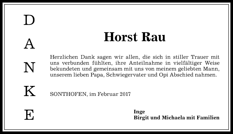 Traueranzeige von Horst Rau von Allgäuer Anzeigeblatt