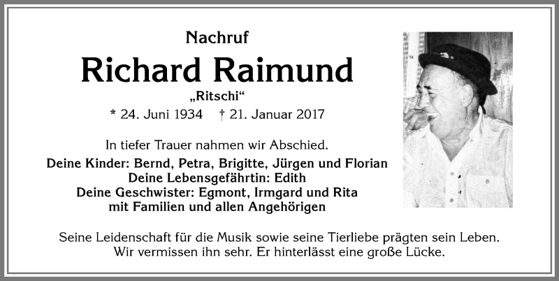 Traueranzeige von Richard Raimund von Allgäuer Zeitung