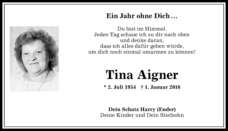 Traueranzeige von Tina Aigner von Allgäuer Zeitung