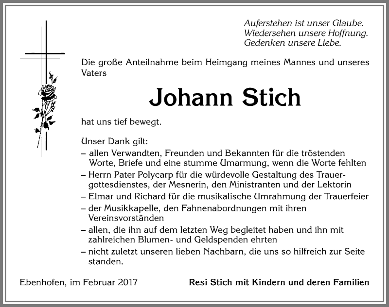 Traueranzeige von Johann Stich von Allgäuer Zeitung, Marktoberdorf