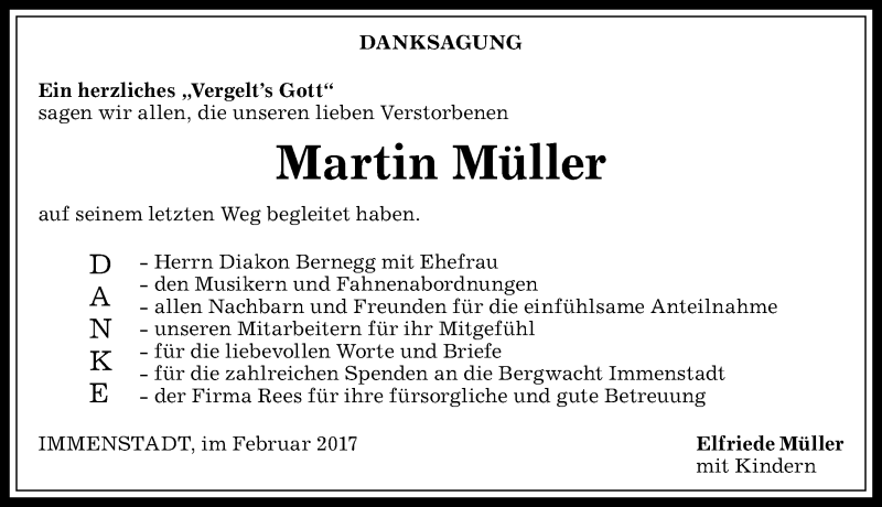 Traueranzeige von Martin Müller von Allgäuer Anzeigeblatt