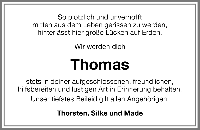 Traueranzeige von Thomas  von Memminger Zeitung