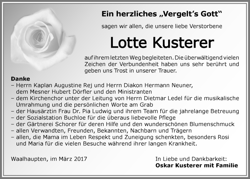 Traueranzeige von Lotte Kusterer von Allgäuer Zeitung