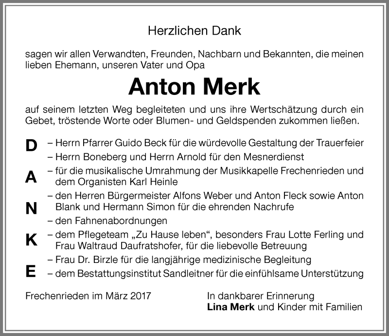 Traueranzeige von Anton Merk von Memminger Zeitung