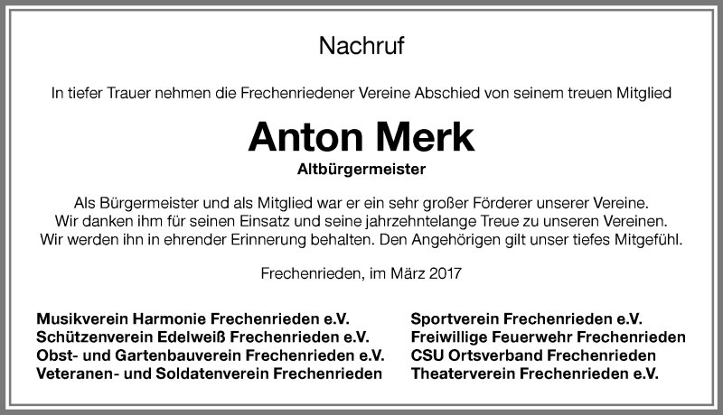 Traueranzeige von Anton Merk von Memminger Zeitung