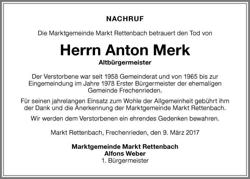 Traueranzeige von Anton Merk von Memminger Zeitung