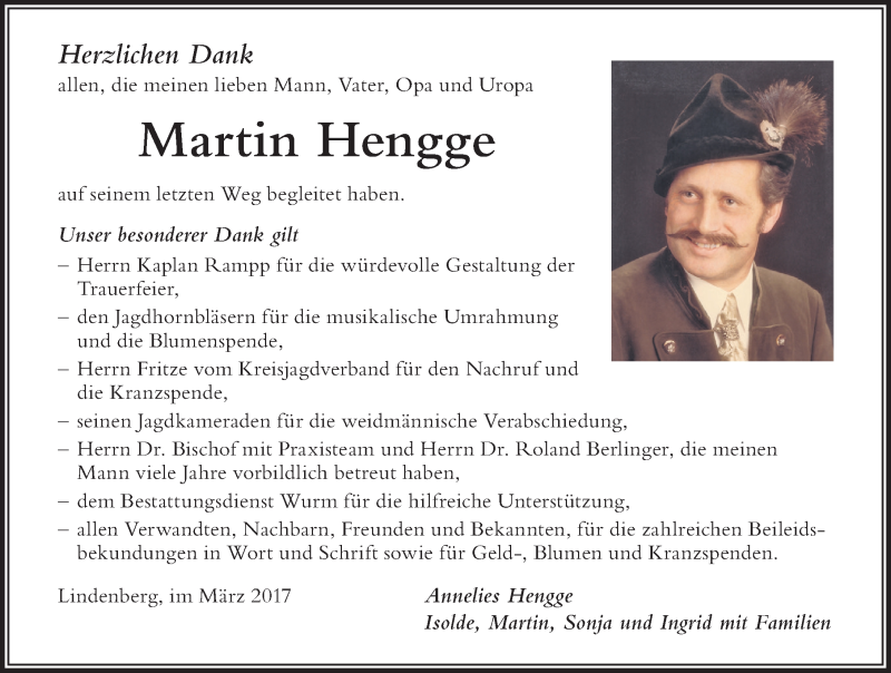 Traueranzeige von Martin Hengge von Der Westallgäuer