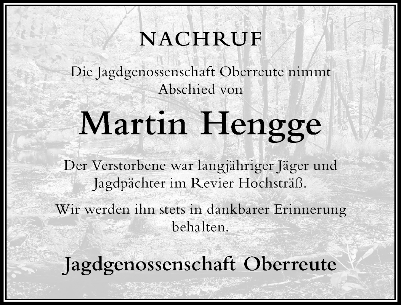 Traueranzeige von Martin Hengge von Der Westallgäuer