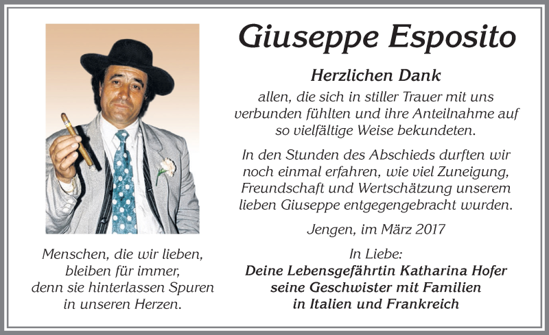 Traueranzeige von Giuseppe Esposito von Allgäuer Zeitung