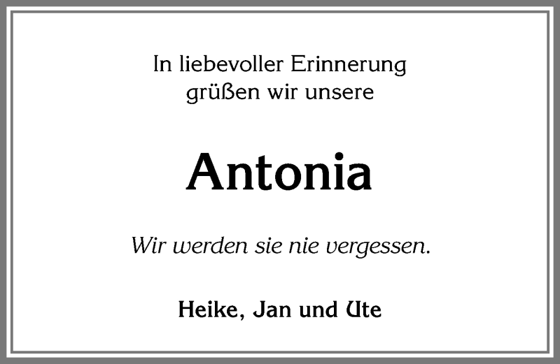 Traueranzeige von Antonia  von Allgäuer Zeitung, Kaufbeuren/Buchloe